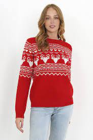 Ladies Red Jacquard Design Christmas Jumper